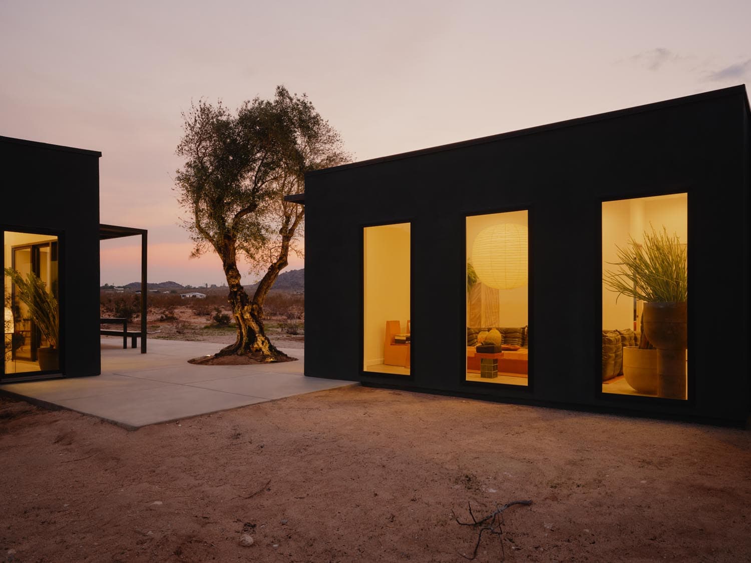 witness locations goat mountain house landers joshua tree courtyard lit windows twilight