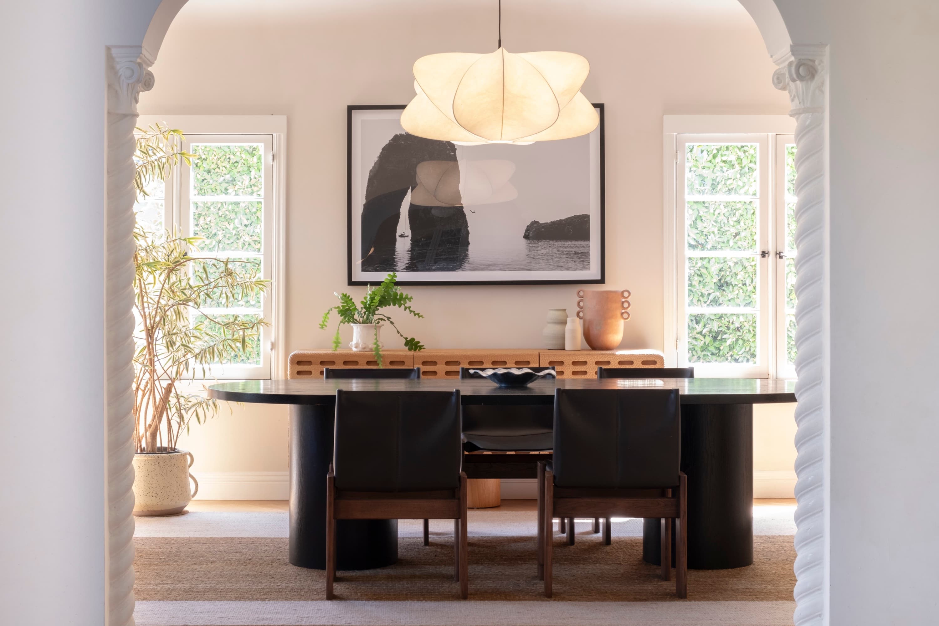 witness locations casa chalex mid city los angeles dining room arched doorway cloud pendant