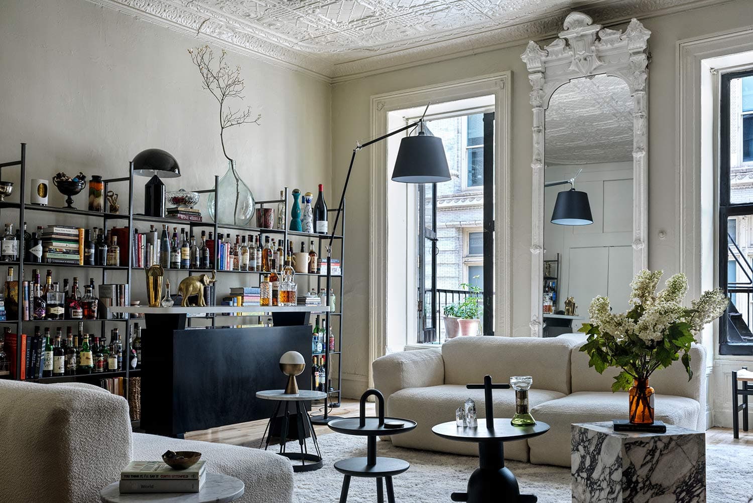 witness locations chez patrick chelsea new york living room bar shelving ornate mirror