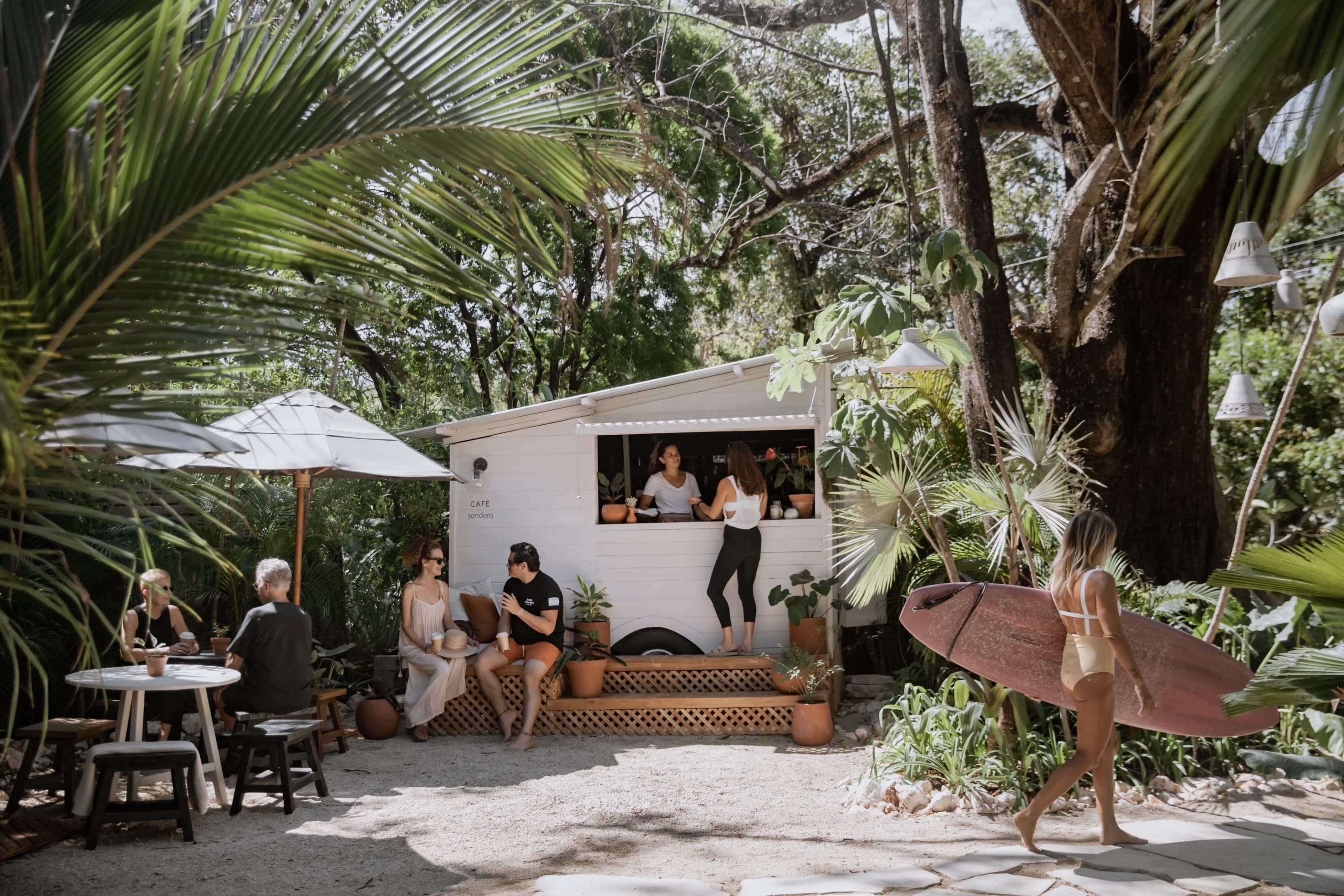 witness locations sendero hotel nosara costa rica coffee truck courtyard surfboard guests