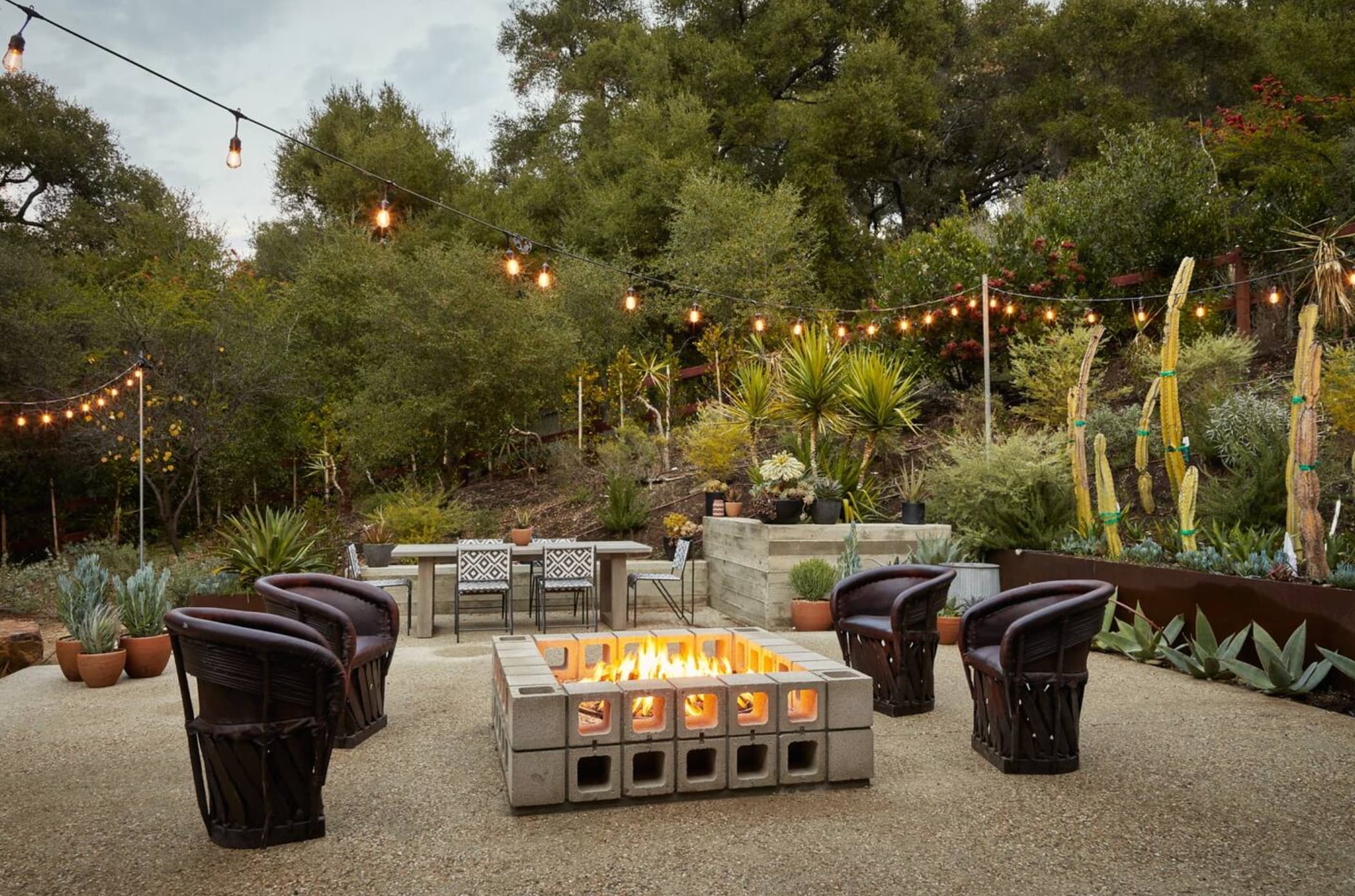 witness locations cold canyon club malibu los angeles fire pit lounge string lights oaks
