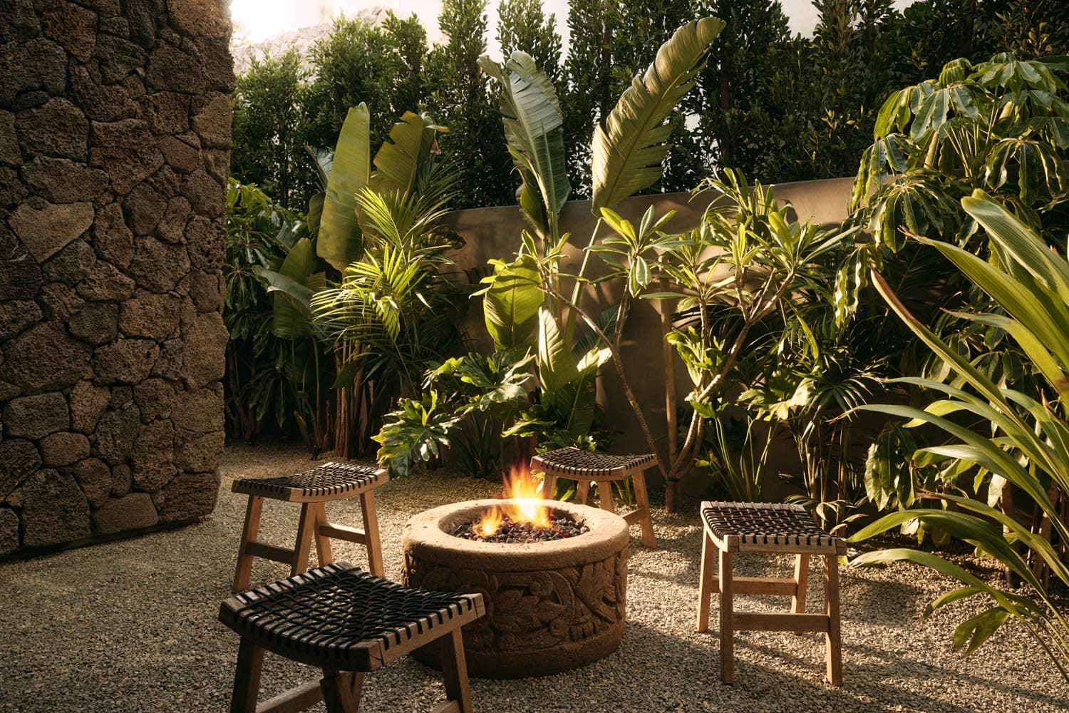 witness locations goodland noir studio city los angeles garden fire pit gravel courtyard teak stools
