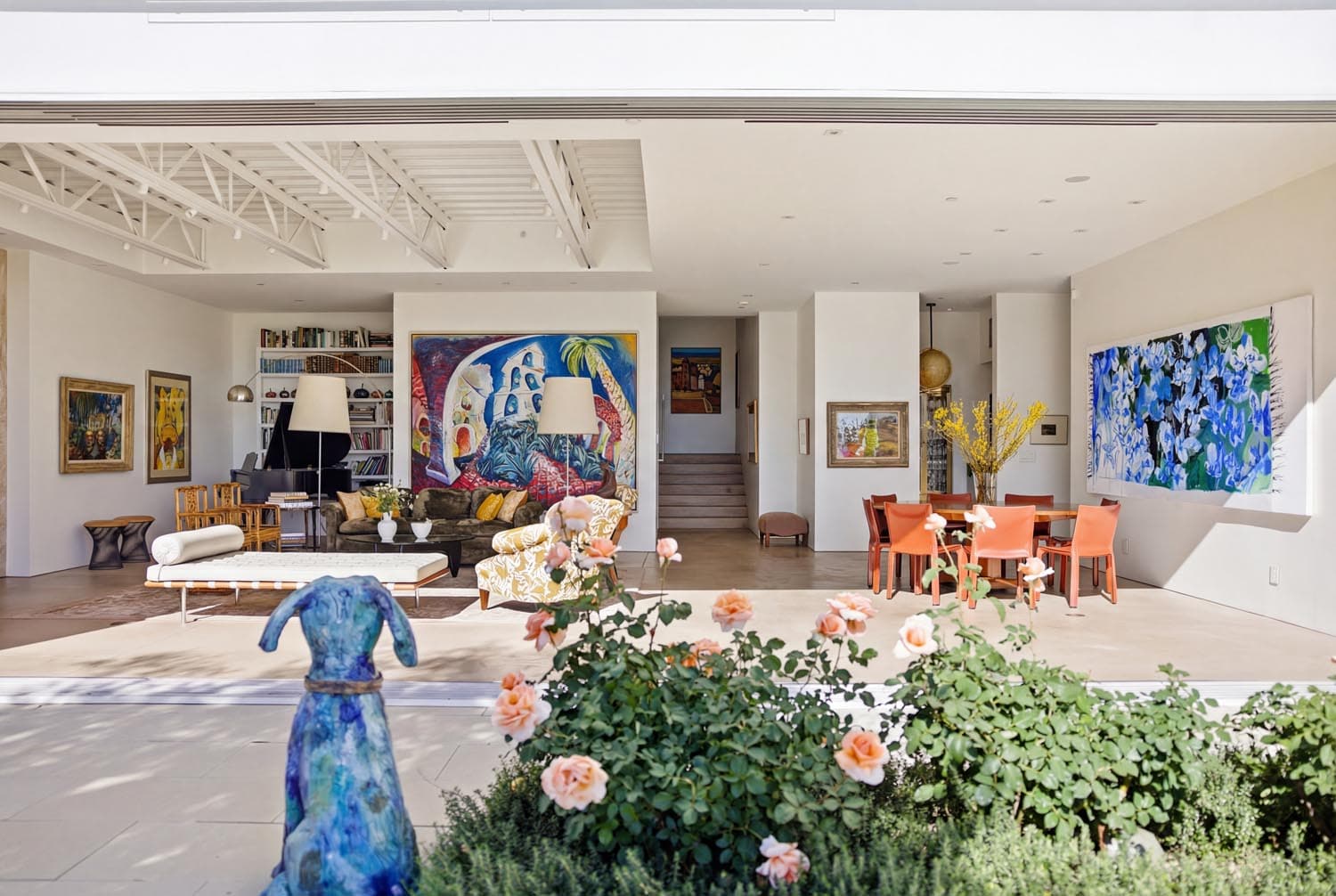 witness locations flora vista house pacific palisades los angeles great room open pocket doors rose garden art collection