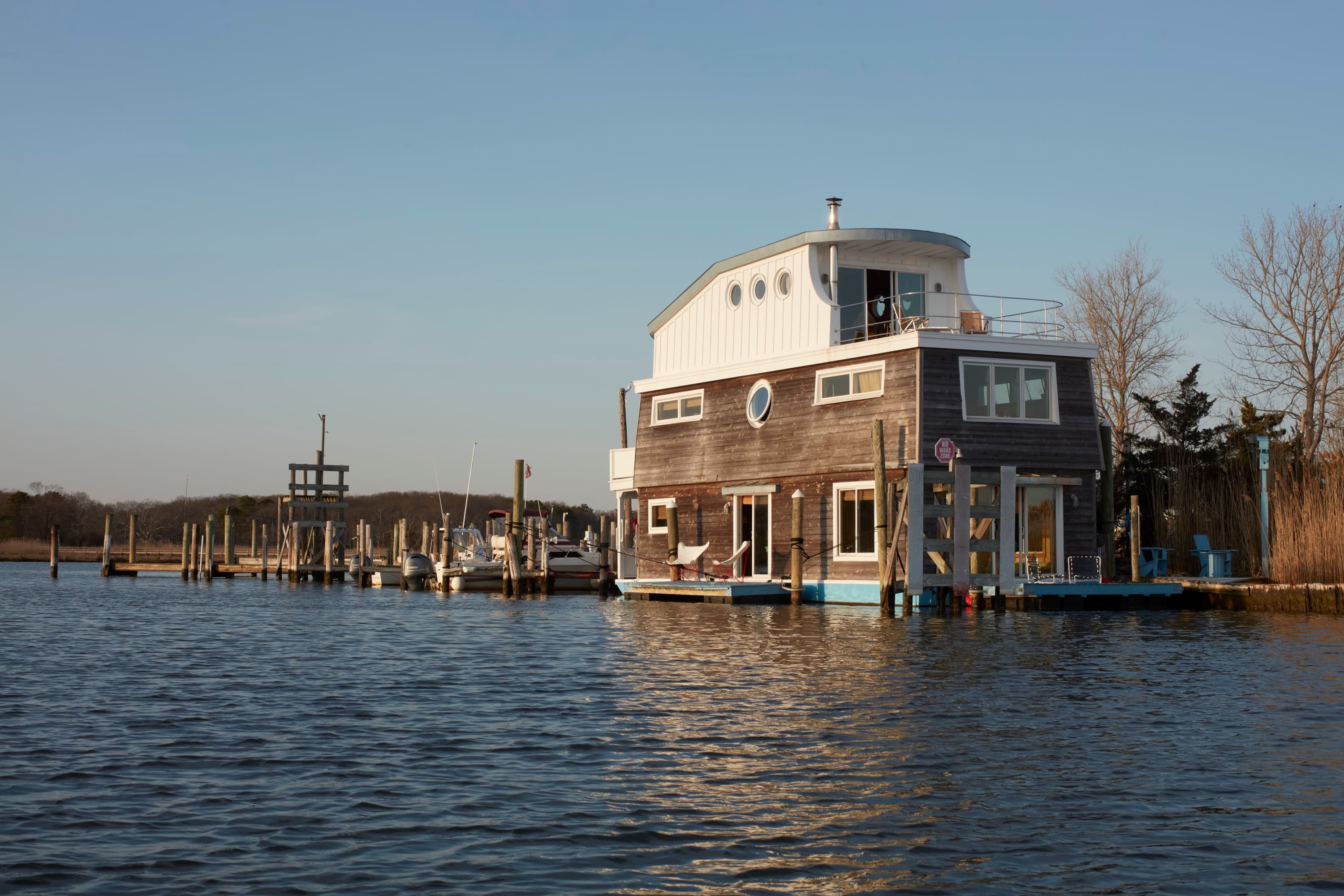 witness locations harbor nest bellport long island houseboat exterior water marina blue sky