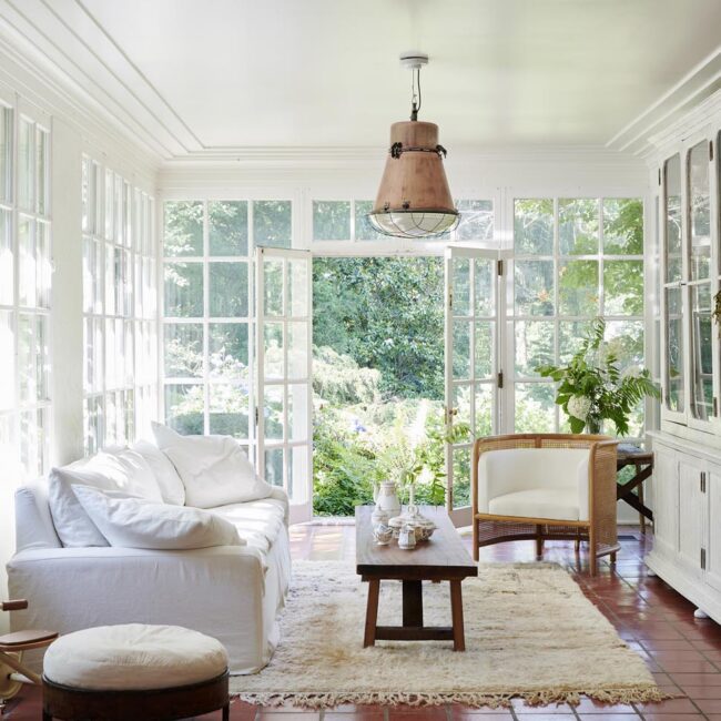 Light-filled white interior of Loveland by Leanne Ford in Pennsylvania